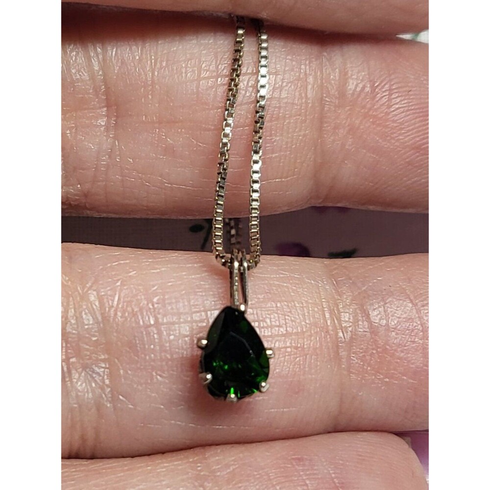 Chrome Diopside Pear Sterling Silver Pendant Necklace